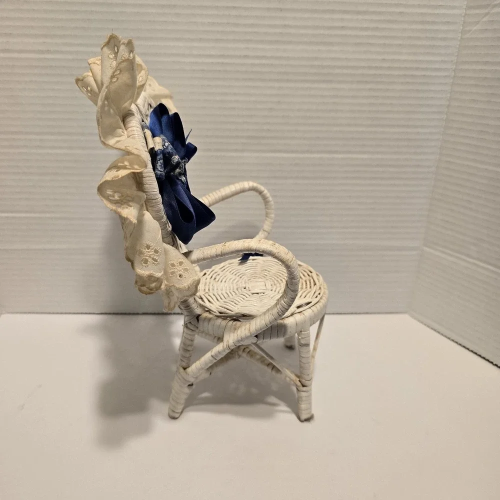 Vintage‎ Ornate White Wicker Planter Doll Chair Bohemian Granny Core
